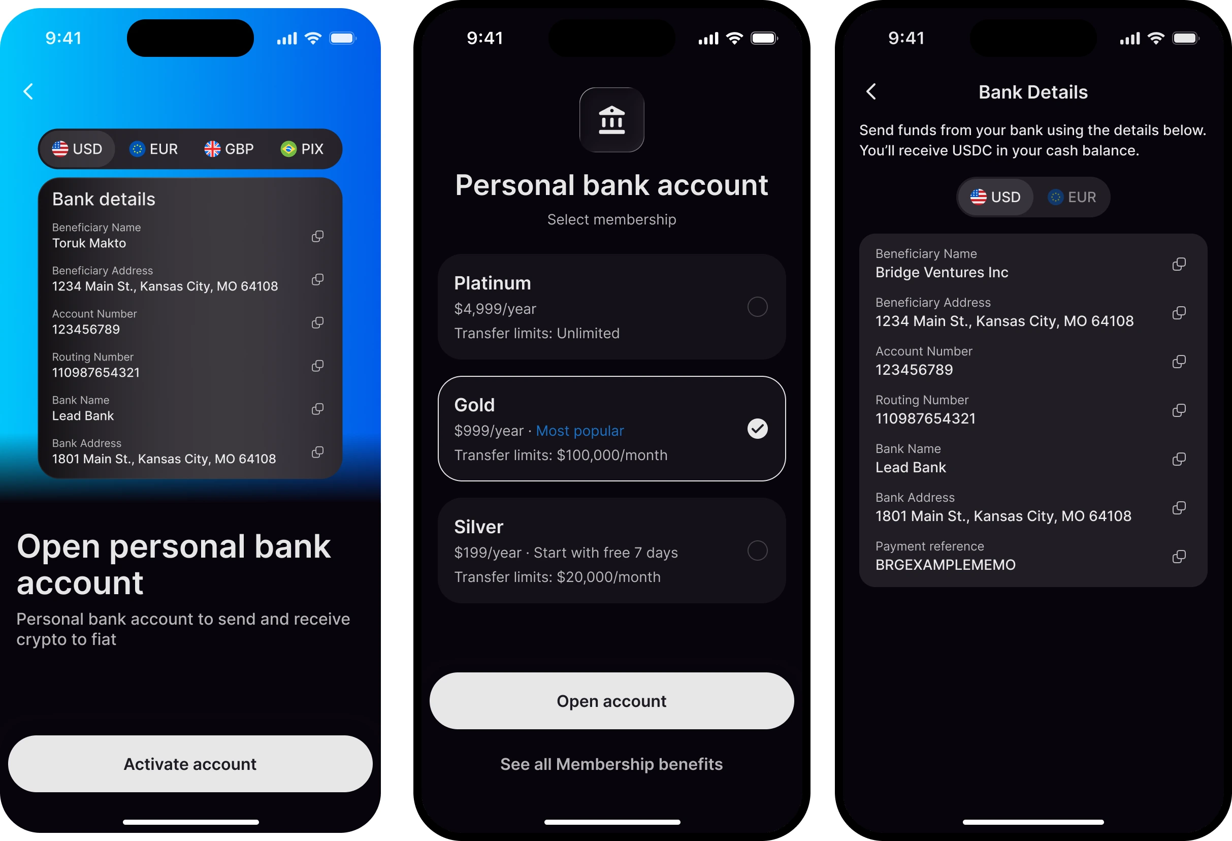 XPlace bank account
